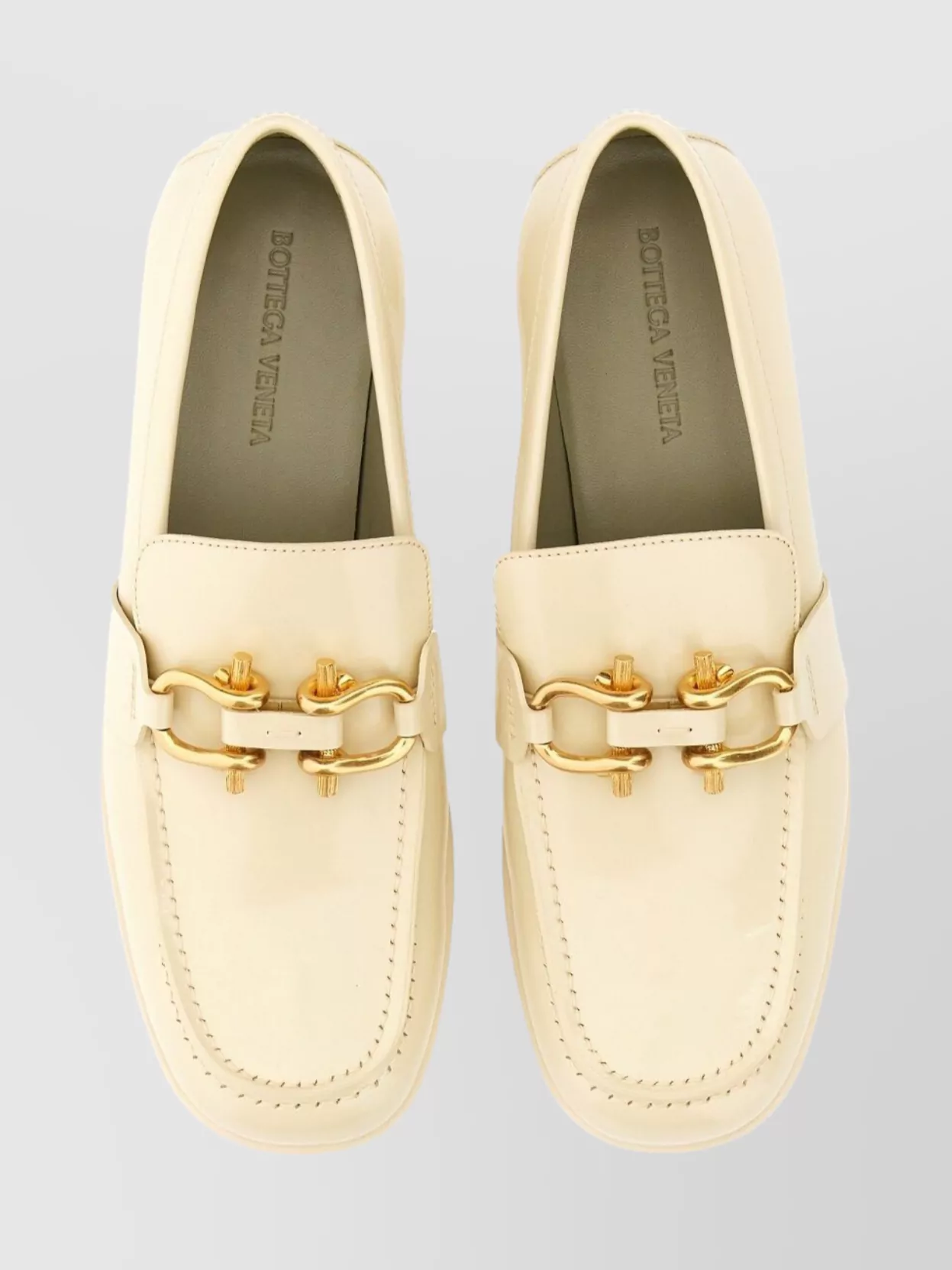 Bottega Veneta Square Toe Loafers With Low Block Heel In Neutral