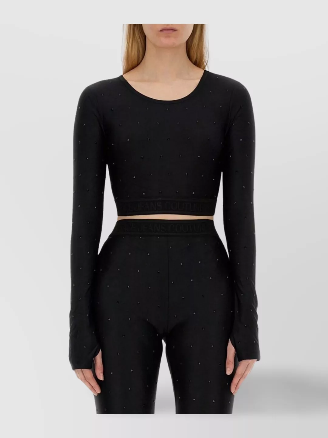 Versace Jeans Couture Cropped Top With Embellished Design And Long Sleeves