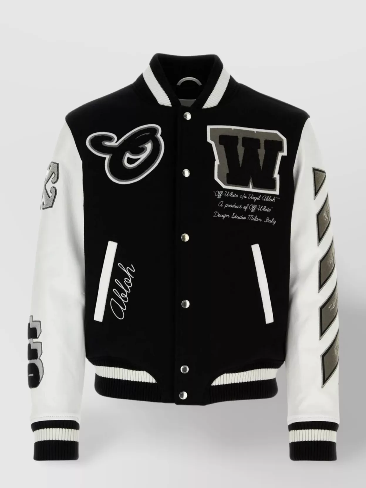 Shop Off-white Blend And Leather Bomber Jacket In Black
