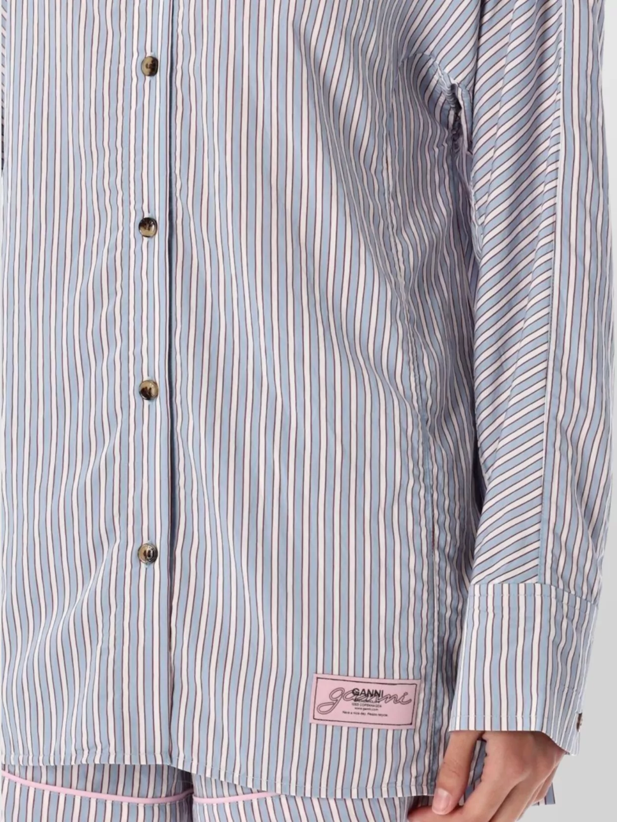 Ganni Striped Shirt With Collared Neck And Cuffed Sleeves