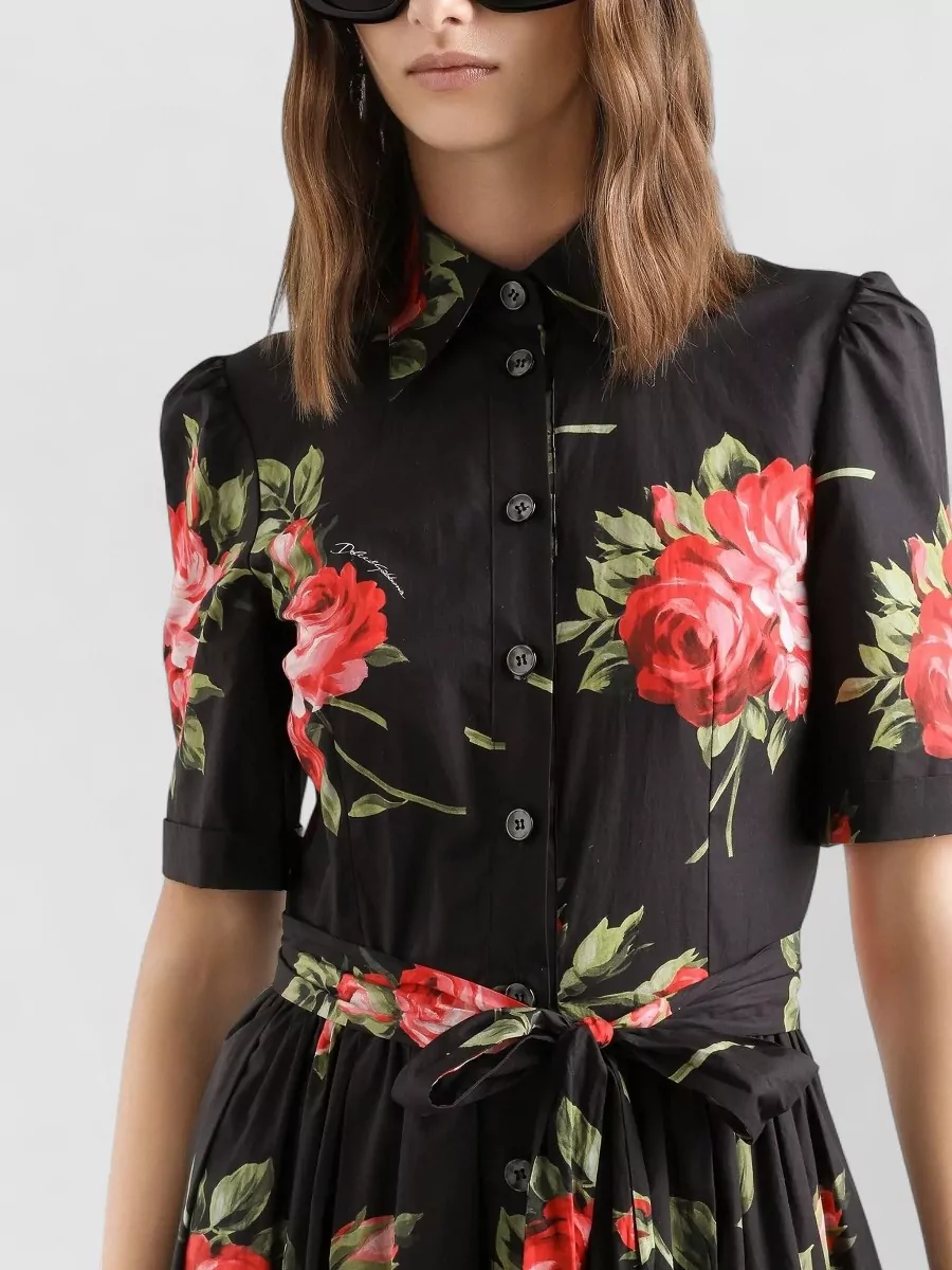 Dolce&Gabbana Floral Dress With Waist Tie And Short Sleeves