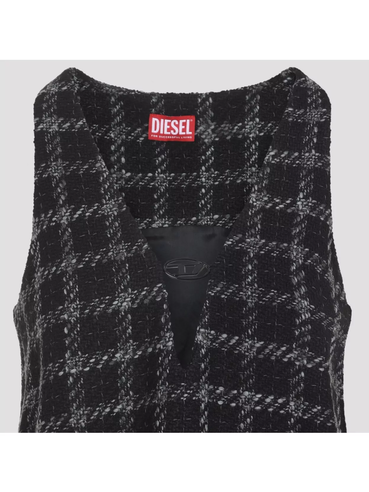 Diesel Mini Dress Checked Pattern Sleeveless V-Neckline
