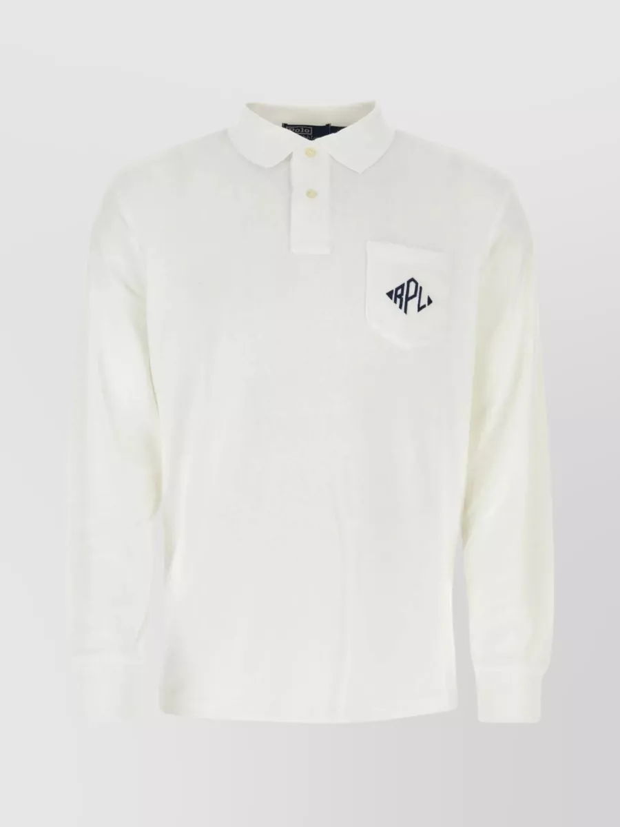 Shop Polo Ralph Lauren Terry Shirt With Side Slits And Chest Pocket In White