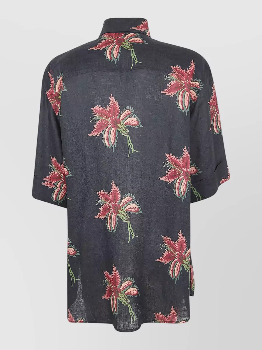 Valentino Garavani Floral-Print Linen Short-Sleeve Relaxed-Fit Shirt