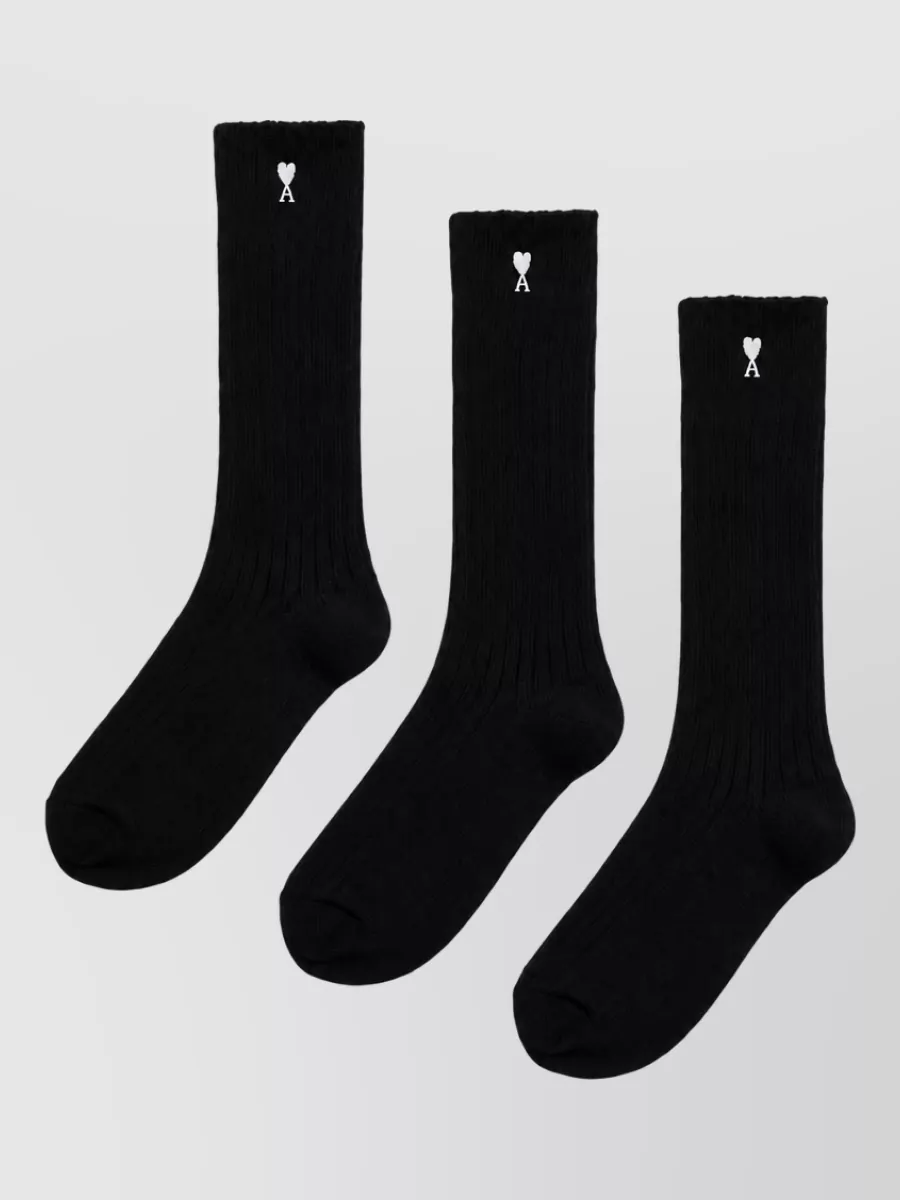 Ami Paris three-pack logo-embroidered socks