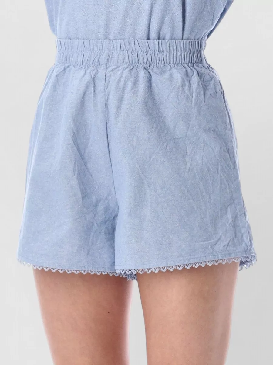 American Vintage Cotton High-Rise Lace-Trim Lounge Shorts