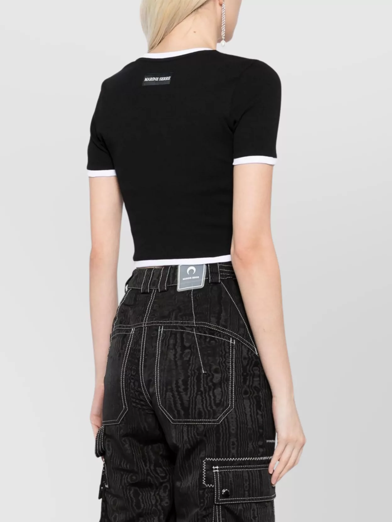 Marine Serre Ribbed Jersey Cropped Top Featuring Moon Logo