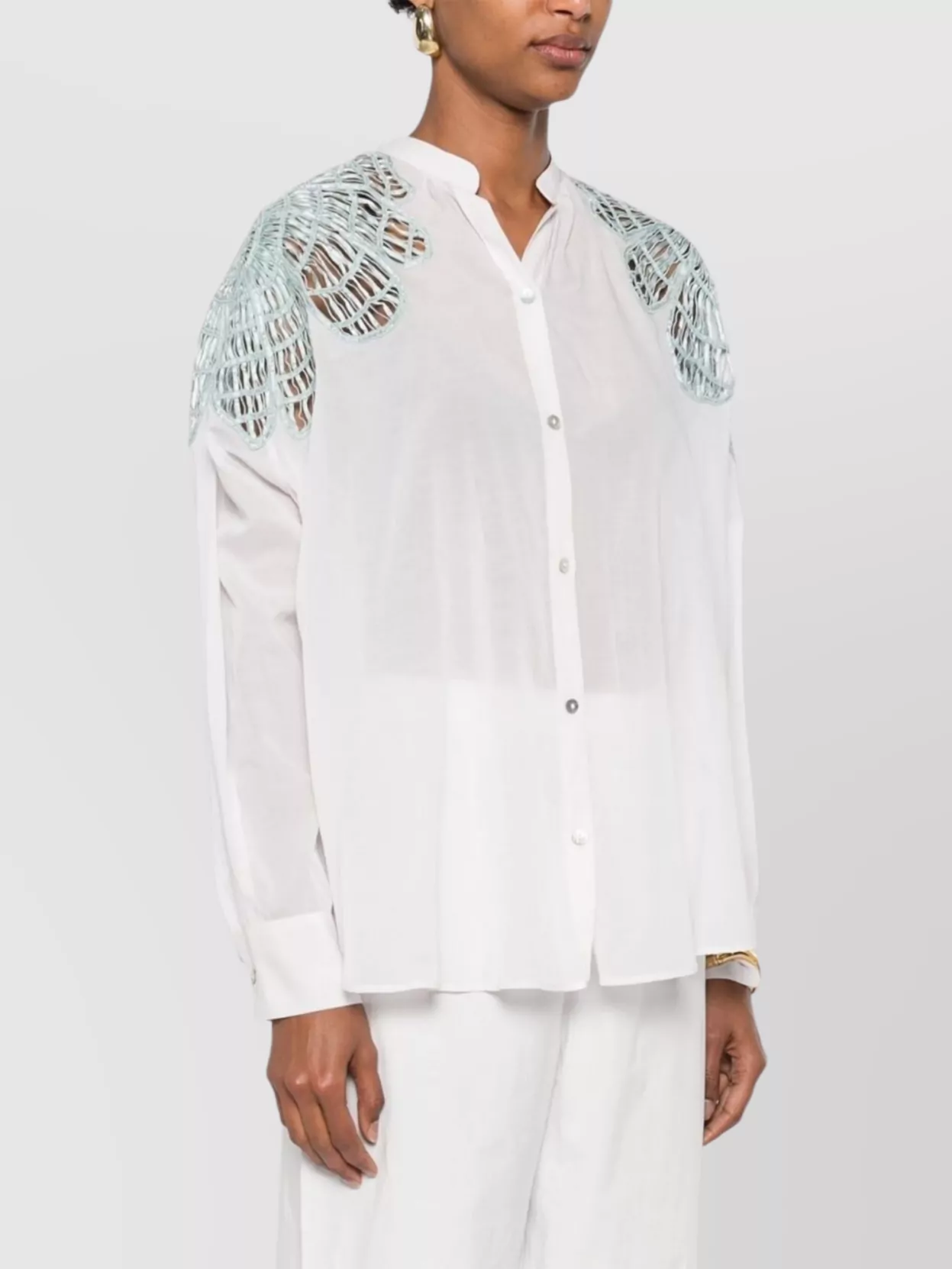 Forte Forte Sheer Stand-Up Collar Embroidered Shirt