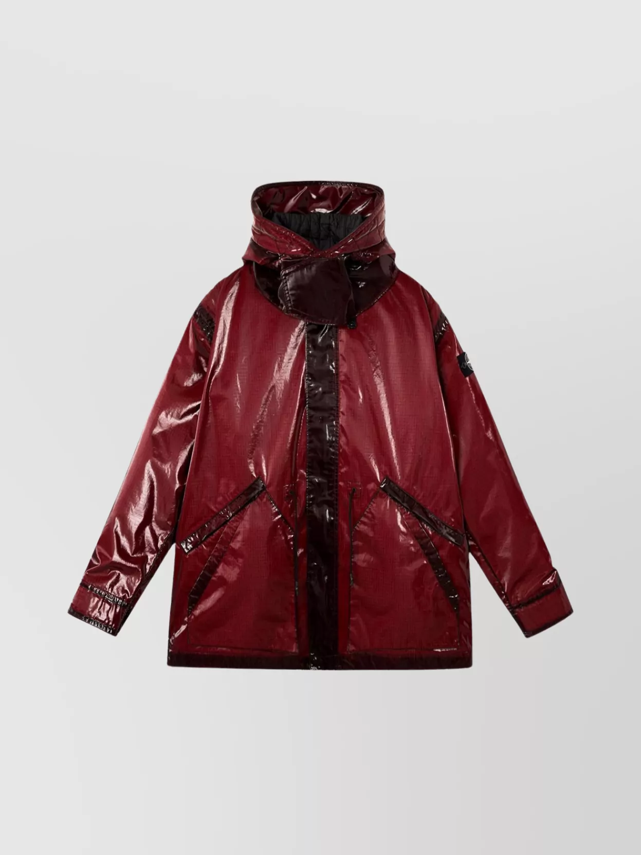 Stone Island Hooded Parka With Prismatic Effect And Padded Lining In Red