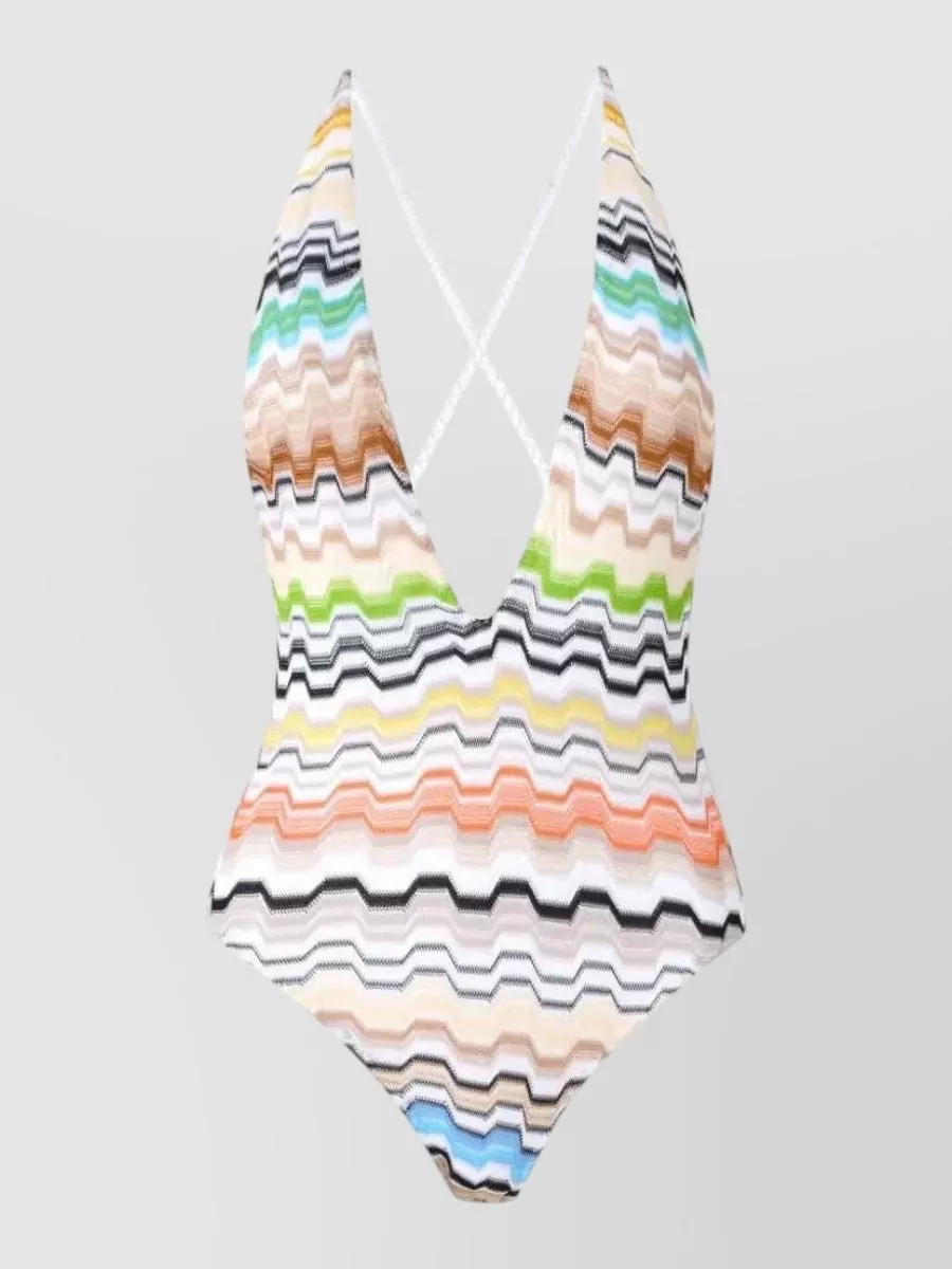 Missoni One Piece Swimsuit Chevron Deep V Racerback