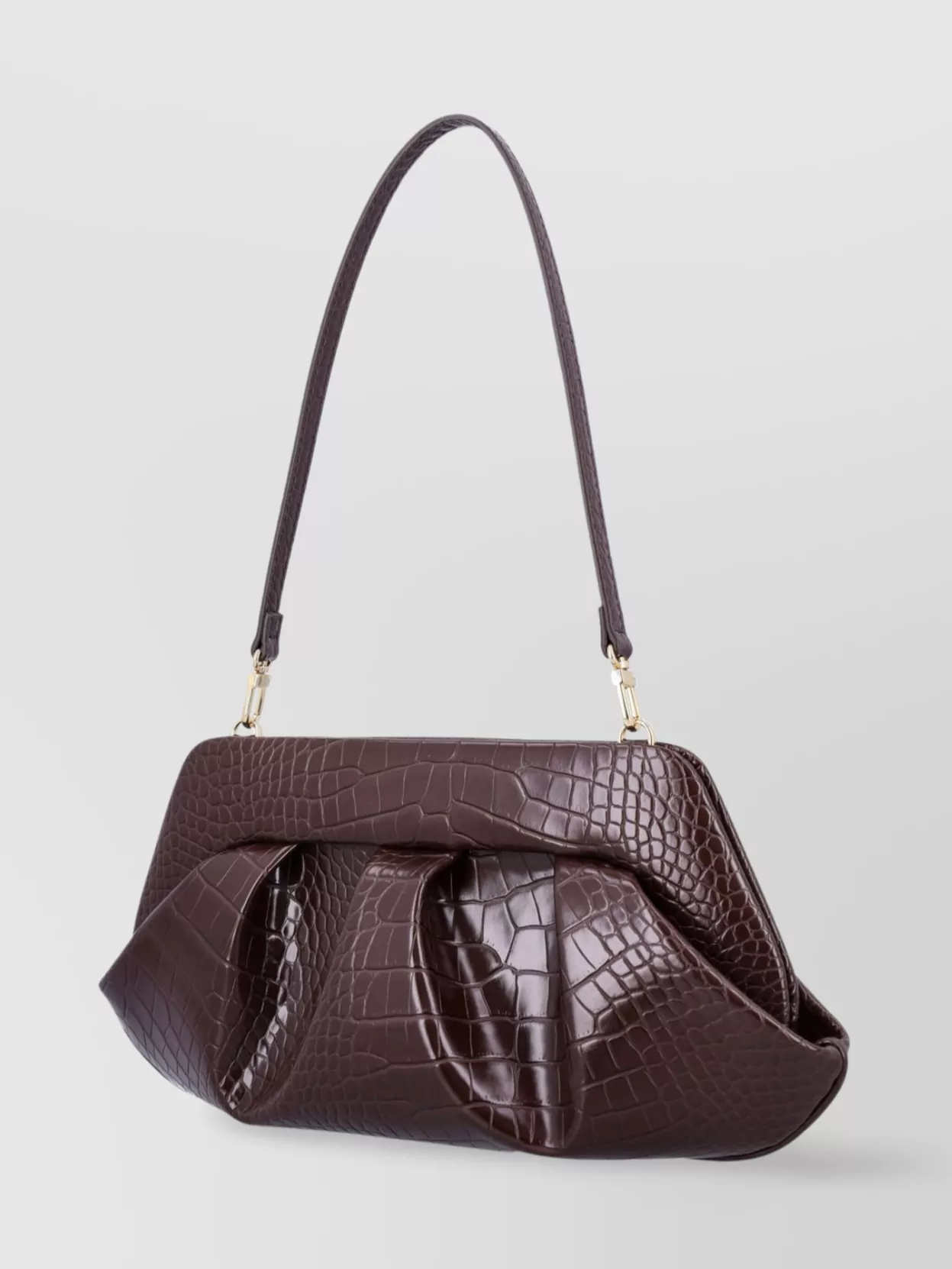 Themoirè Crocco Emb Structured Top Handle Shoulder Bag
