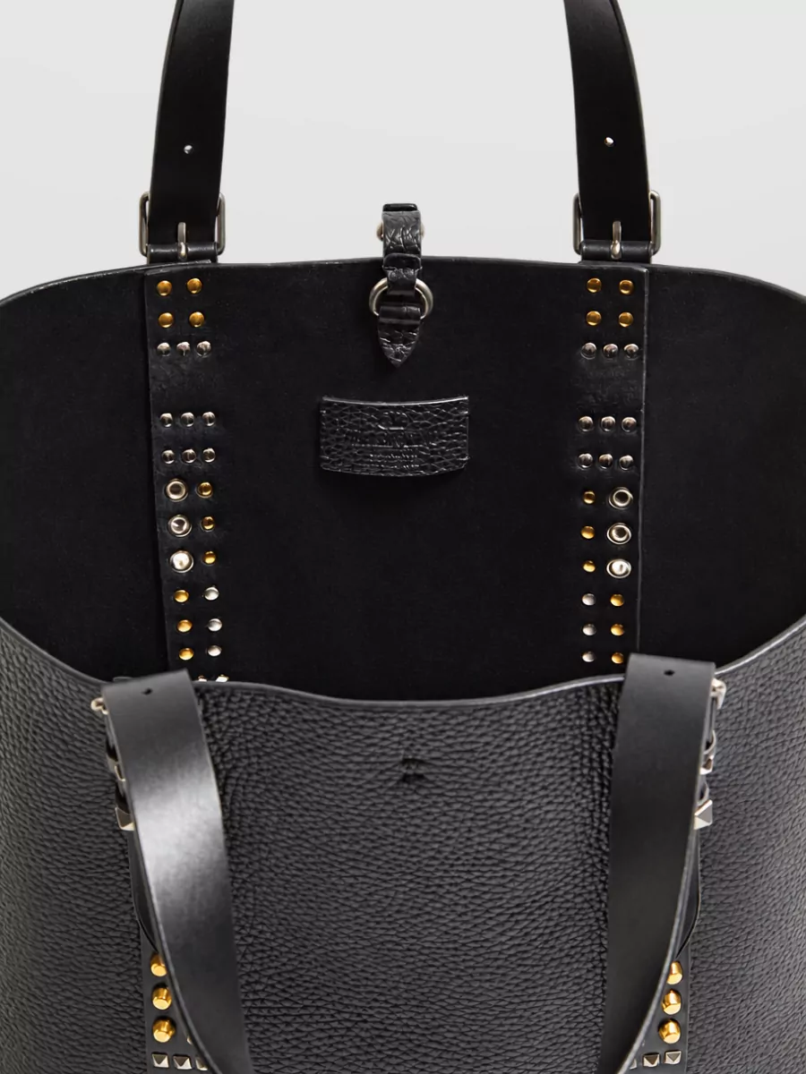Valentino Leather Rockstud Pebbled Tote Bag
