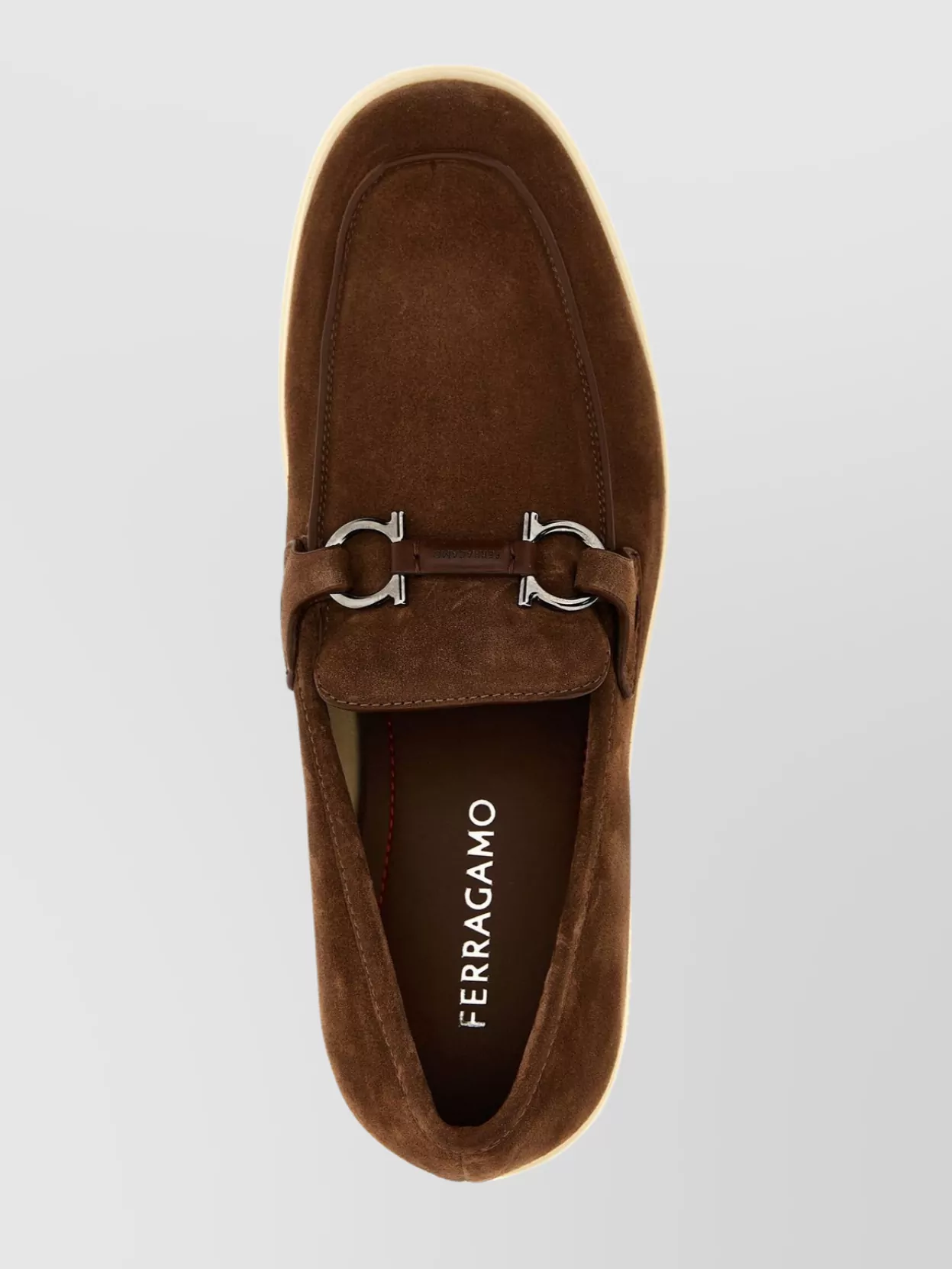 Ferragamo Metal Hardware Round Toe Suede Loafers
