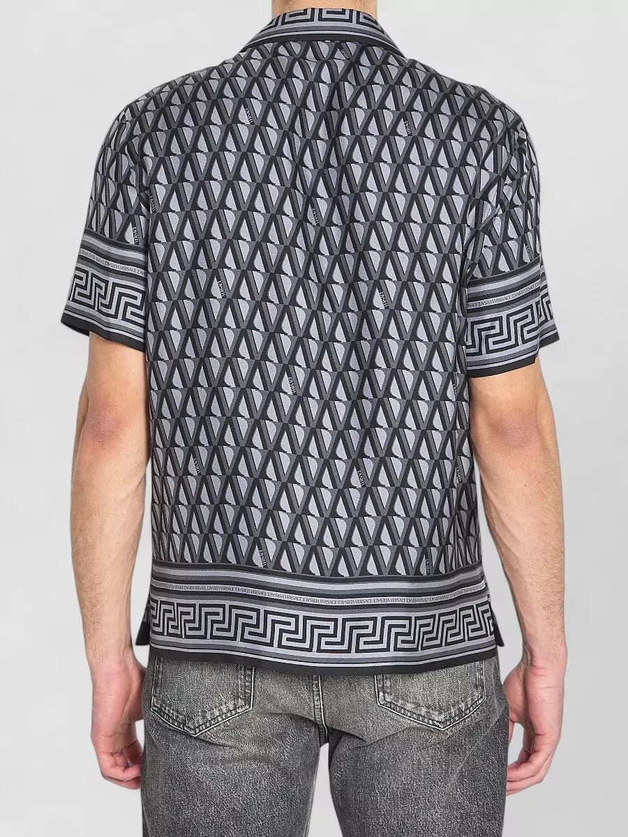 Versace Greca Motif Silk Bowling Shirt