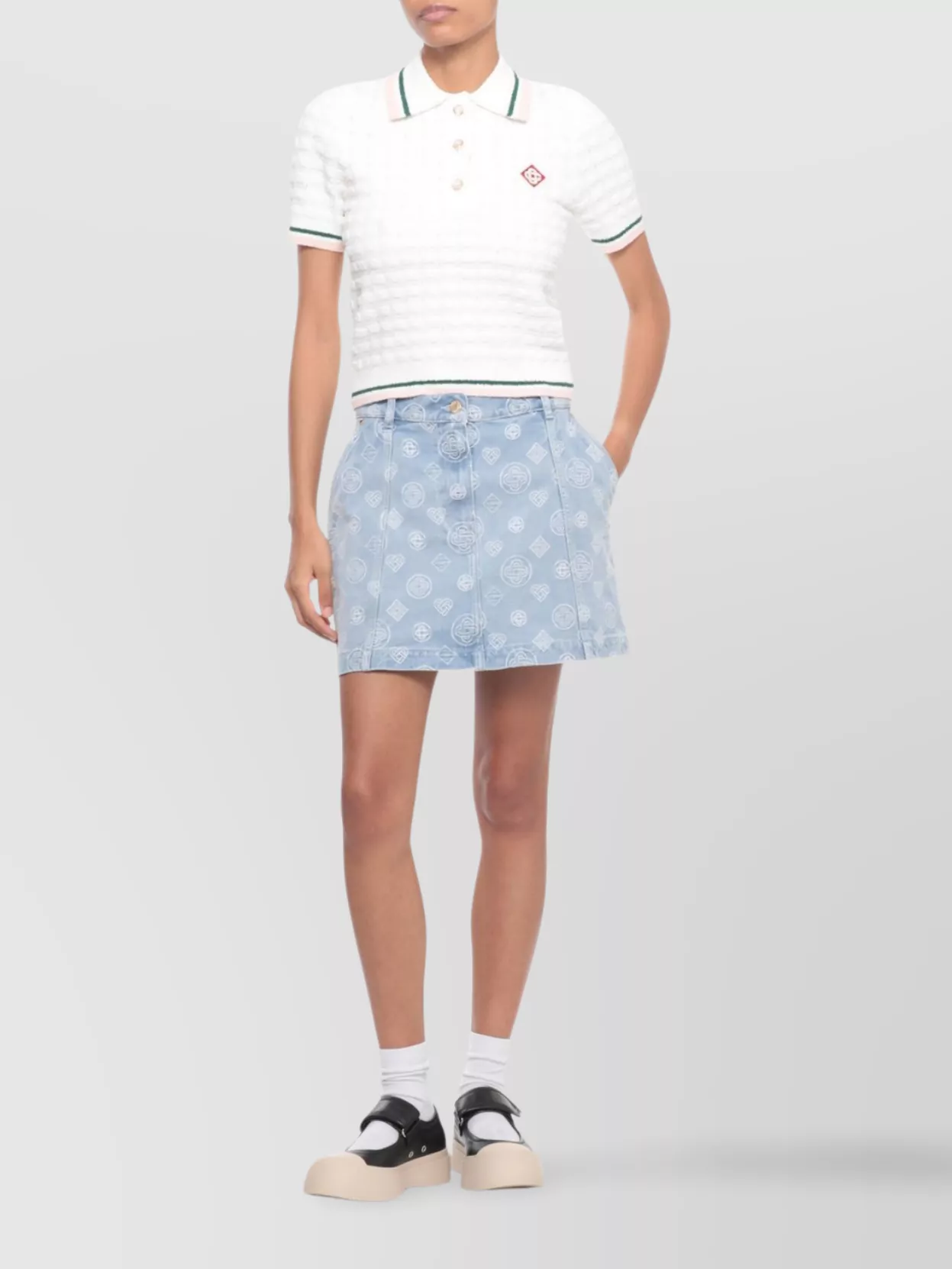 Casablanca Textured Cotton Polo Shirt With Contrast Collar In White