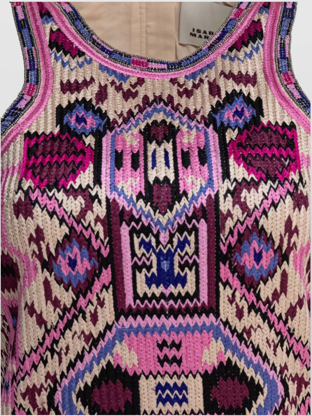 Isabel Marant Fringed Embroidered Geometric Scoop Sleeveless Dress