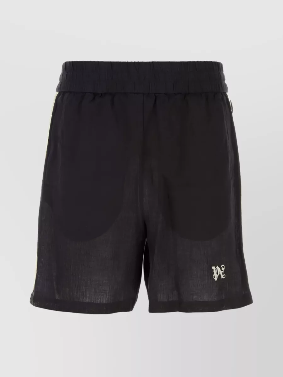 PALM ANGELS MONOGRAM EMBROIDERED STRIPED SHORTS