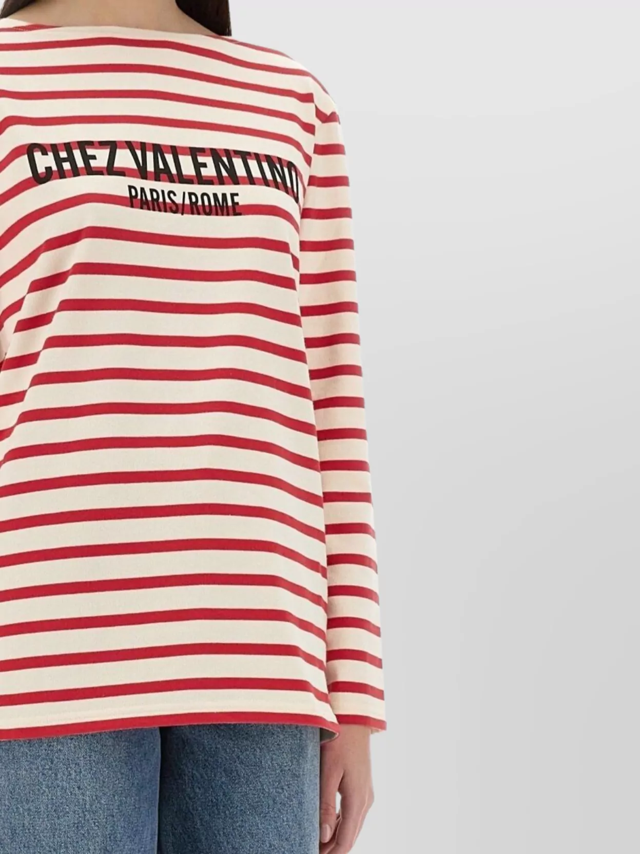 Valentino Striped Cotton Jersey Long Sleeve T-shirt Ivory And Red In Red