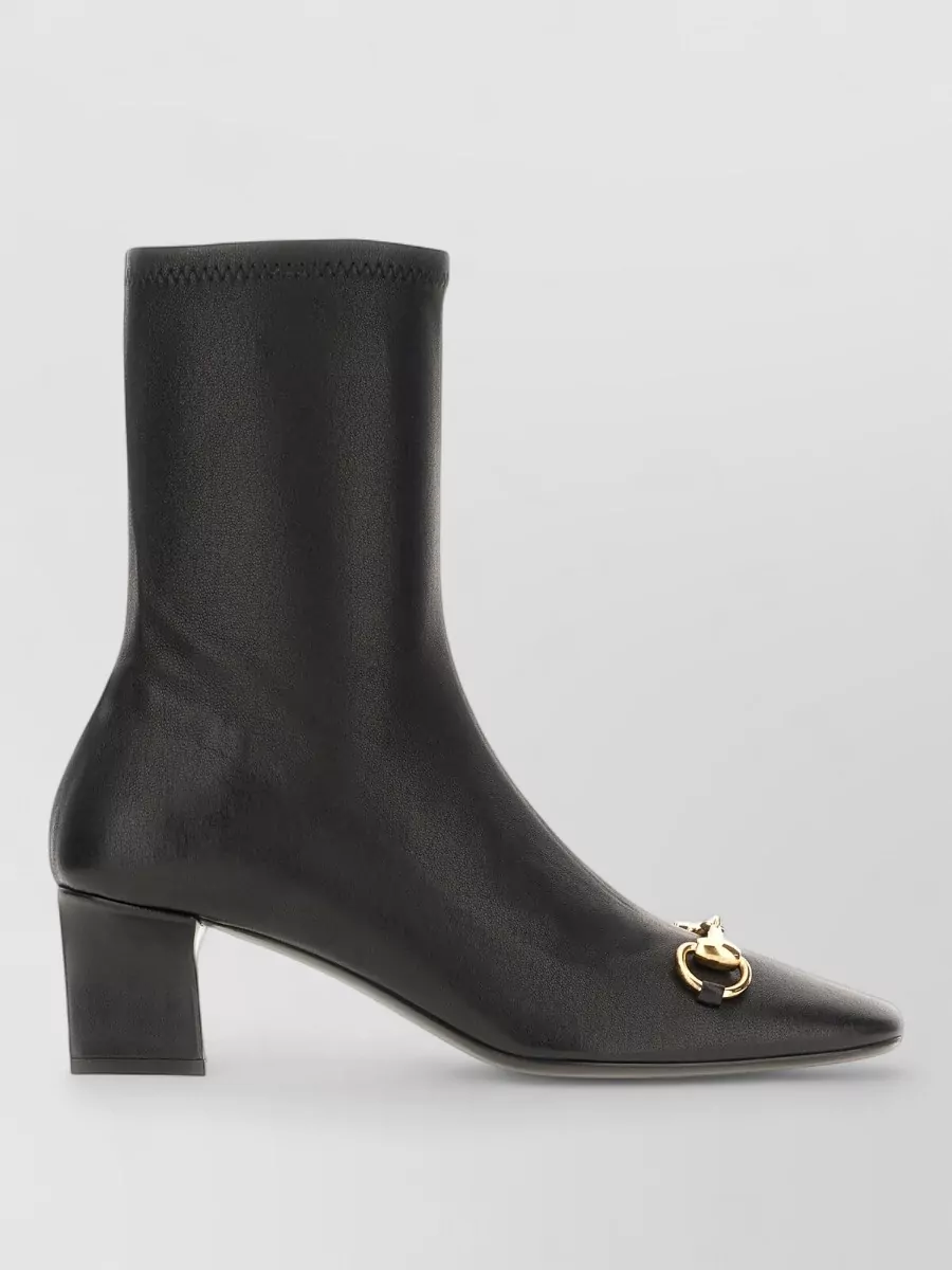 Gucci Mid Calf Boots Block Heel Hardware In Black