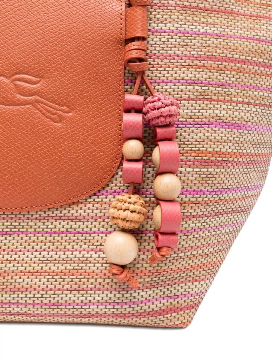 Longchamp Raffia-Effect Canvas Tote Bag