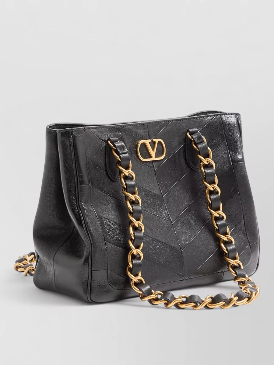 Valentino Small Laseine Tote Chevron Chain Strap