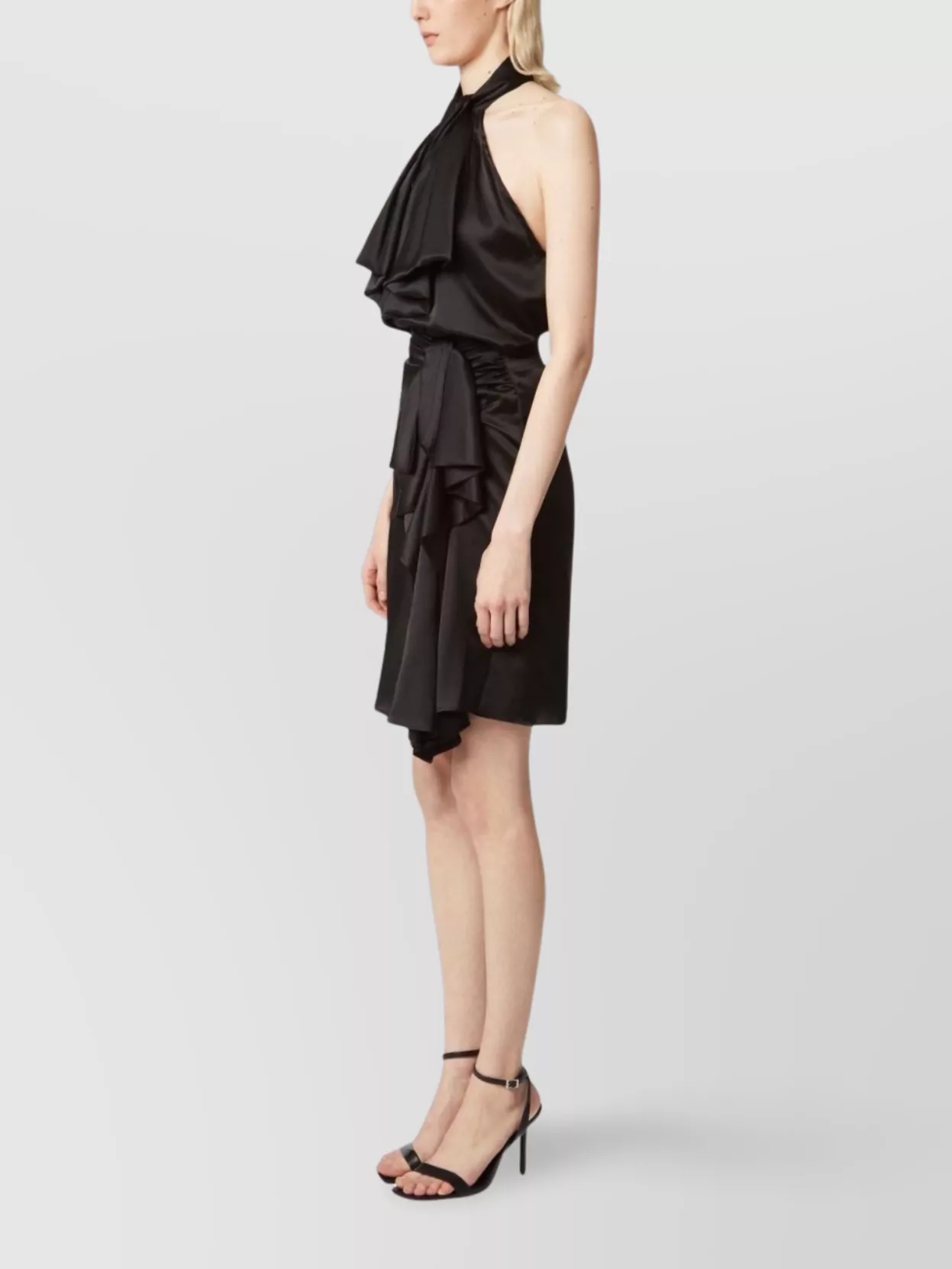 Nina Ricci Asymmetric Bow Draped High-Ruffled Satin Silk