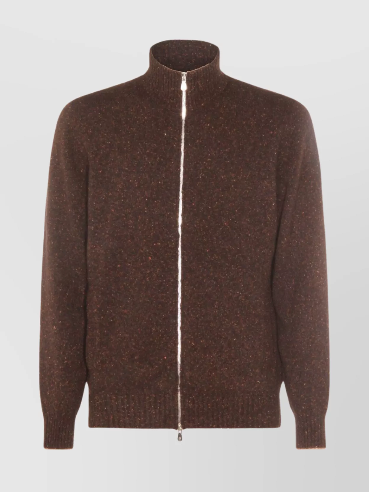 Brunello Cucinelli High Neck Ribbed Cuff And Hem Sweater In Brown