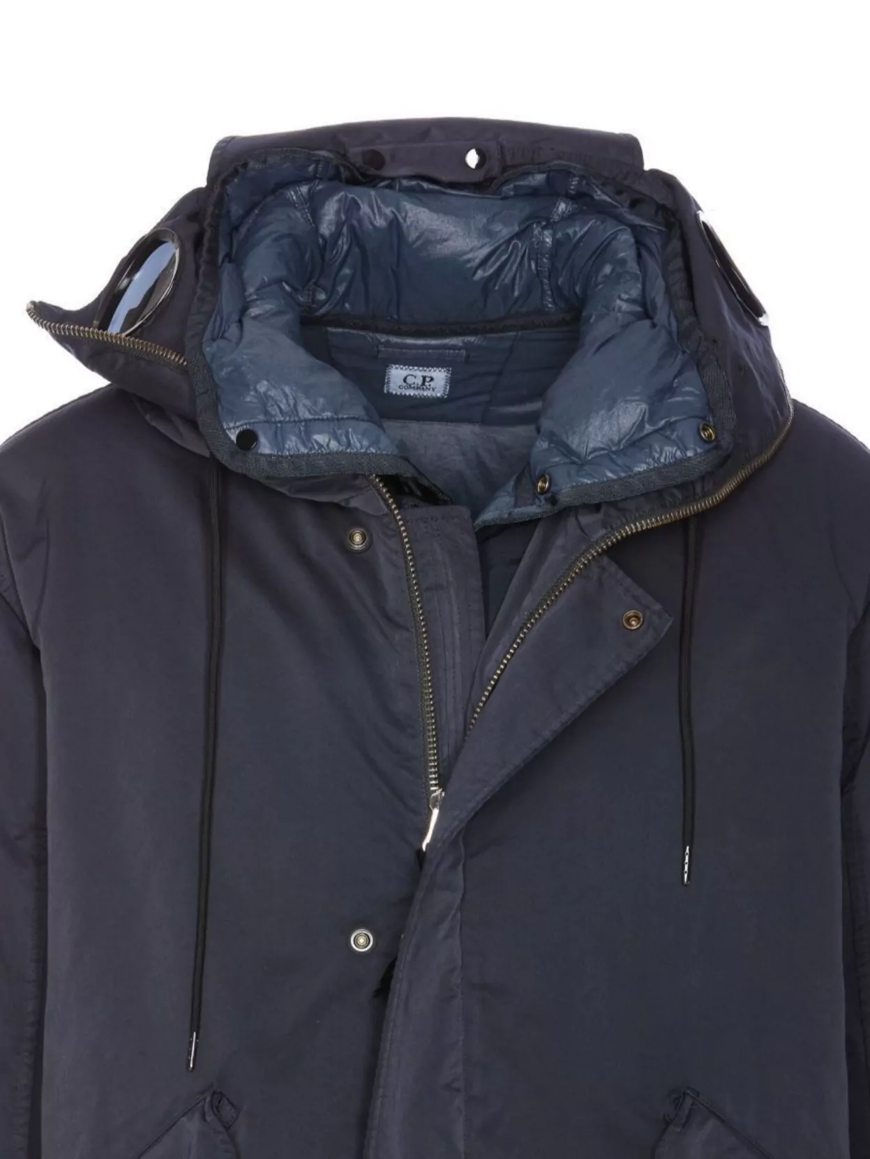 C.p. Company Layered Drawstring Waist Hooded Down Jacket In Grey