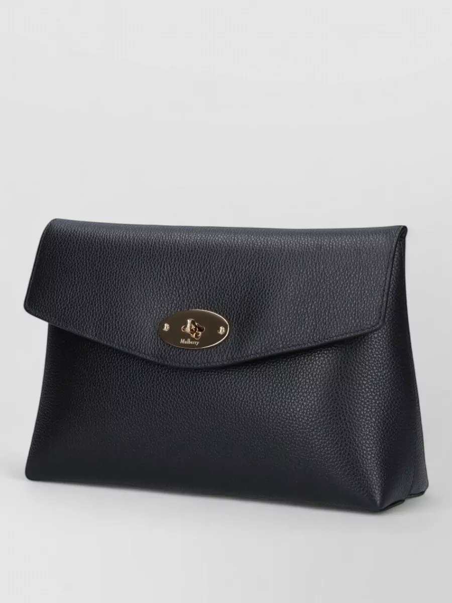 Mulberry Pebbled Clutch Bag Gold Tone Hardware