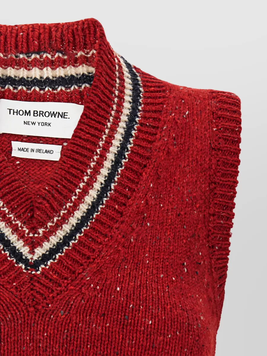 Thom Browne Wool Mohair Ribbed V-Neck Sleeveless Knitted Top