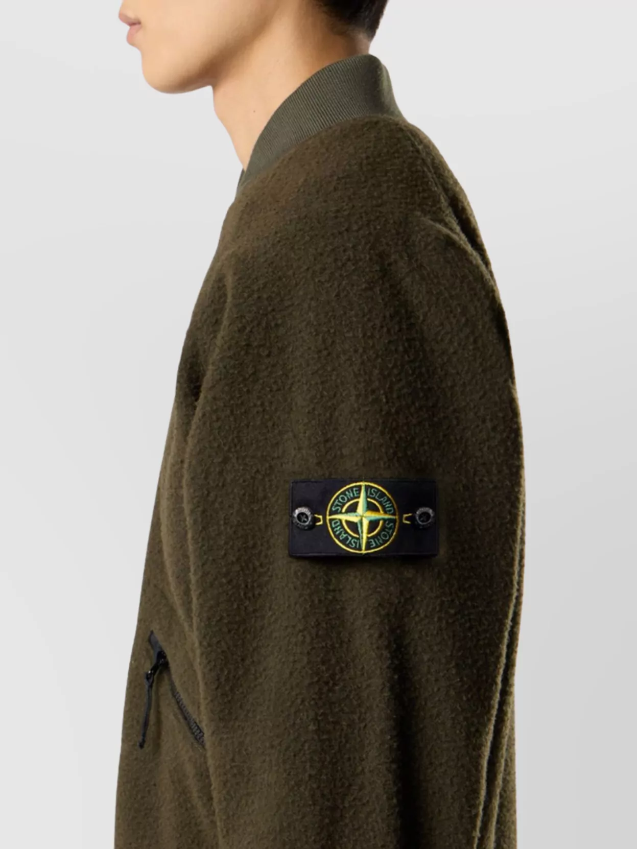 Stone Island Ribbed Cuff Bomber Jacket With Raglan Sleeves
