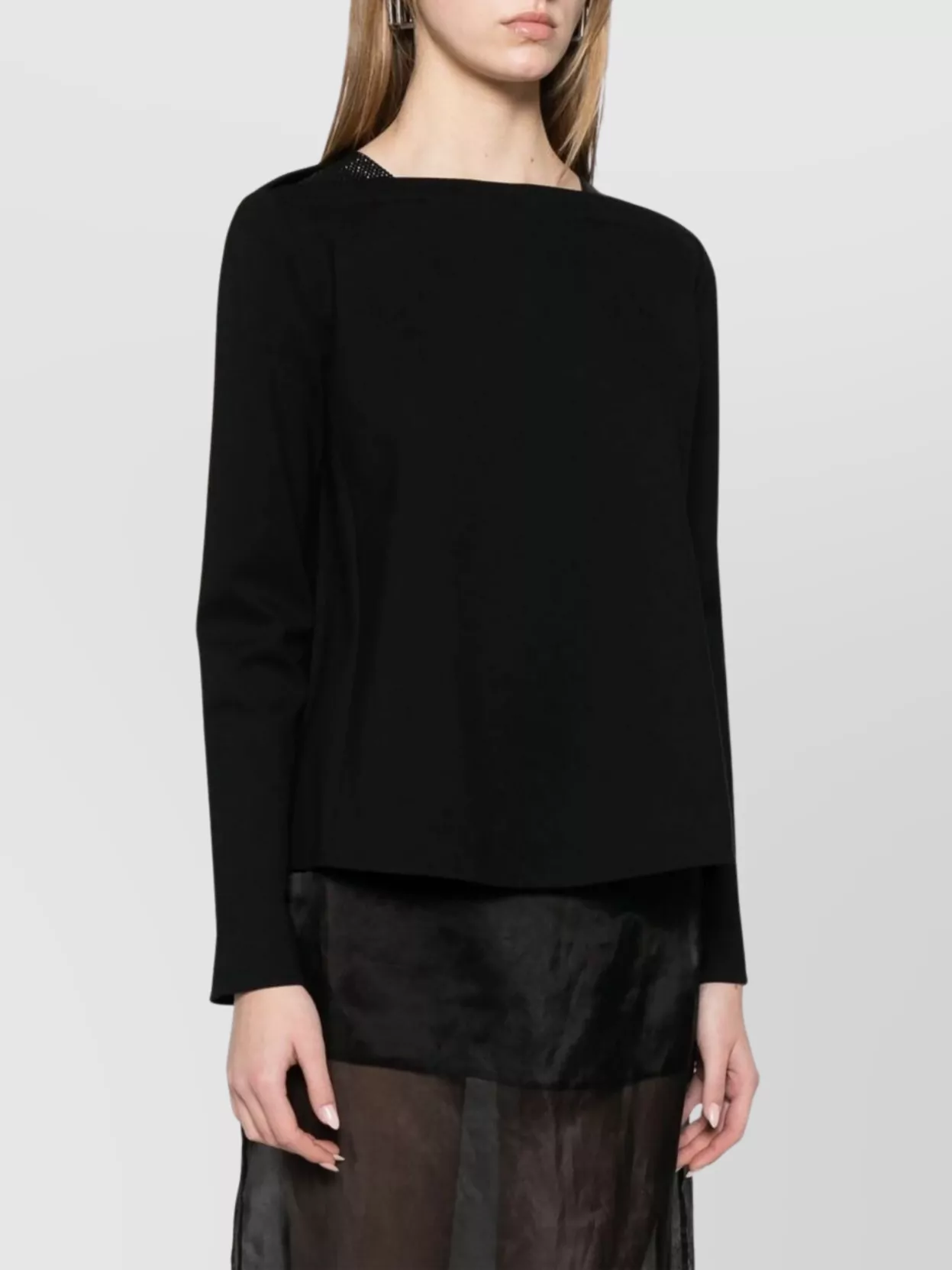 Shop Emporio Armani Sheer Detail Boat Neck Knit Sweater