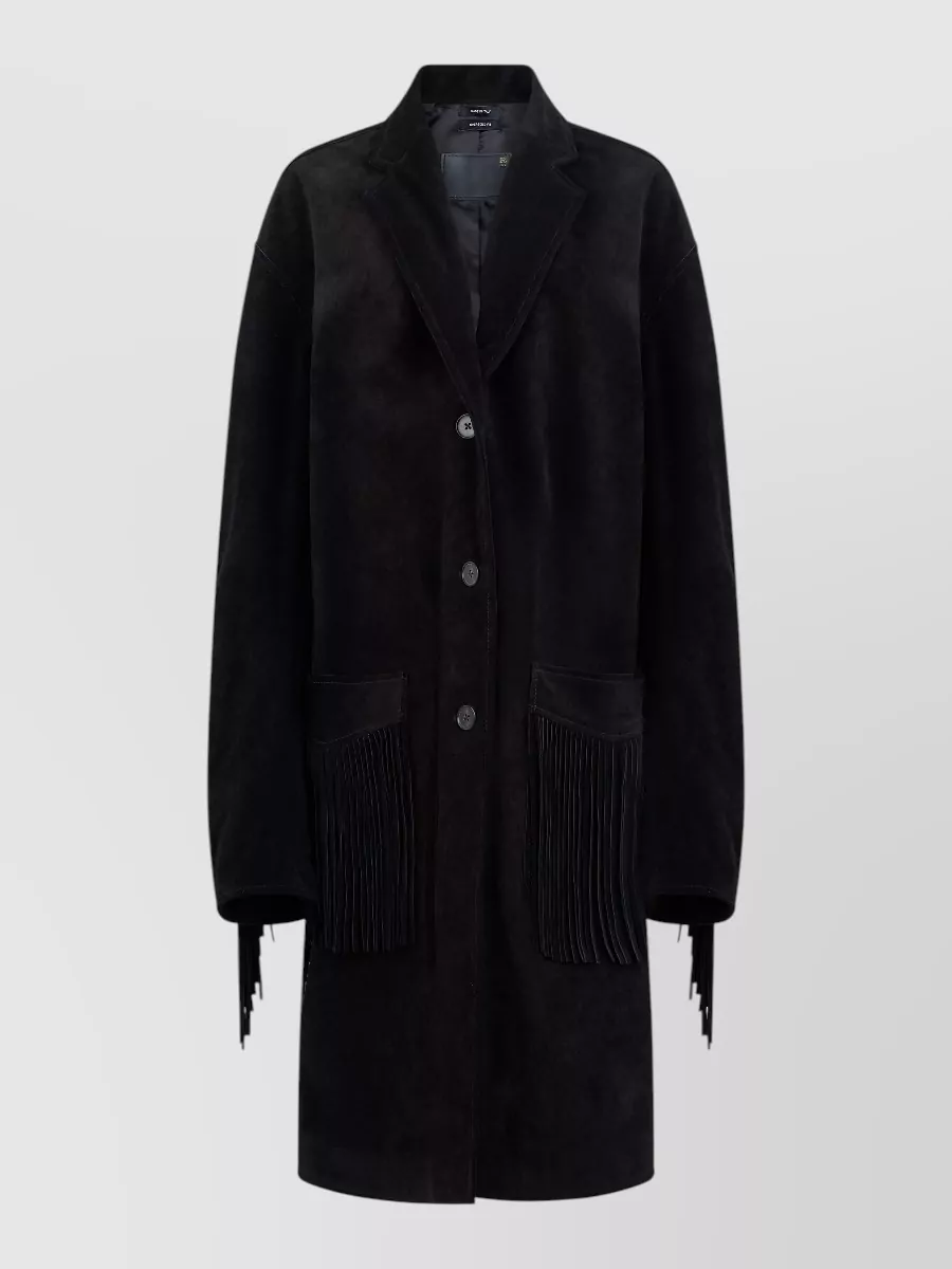 R13 suede fringed single-breasted coat