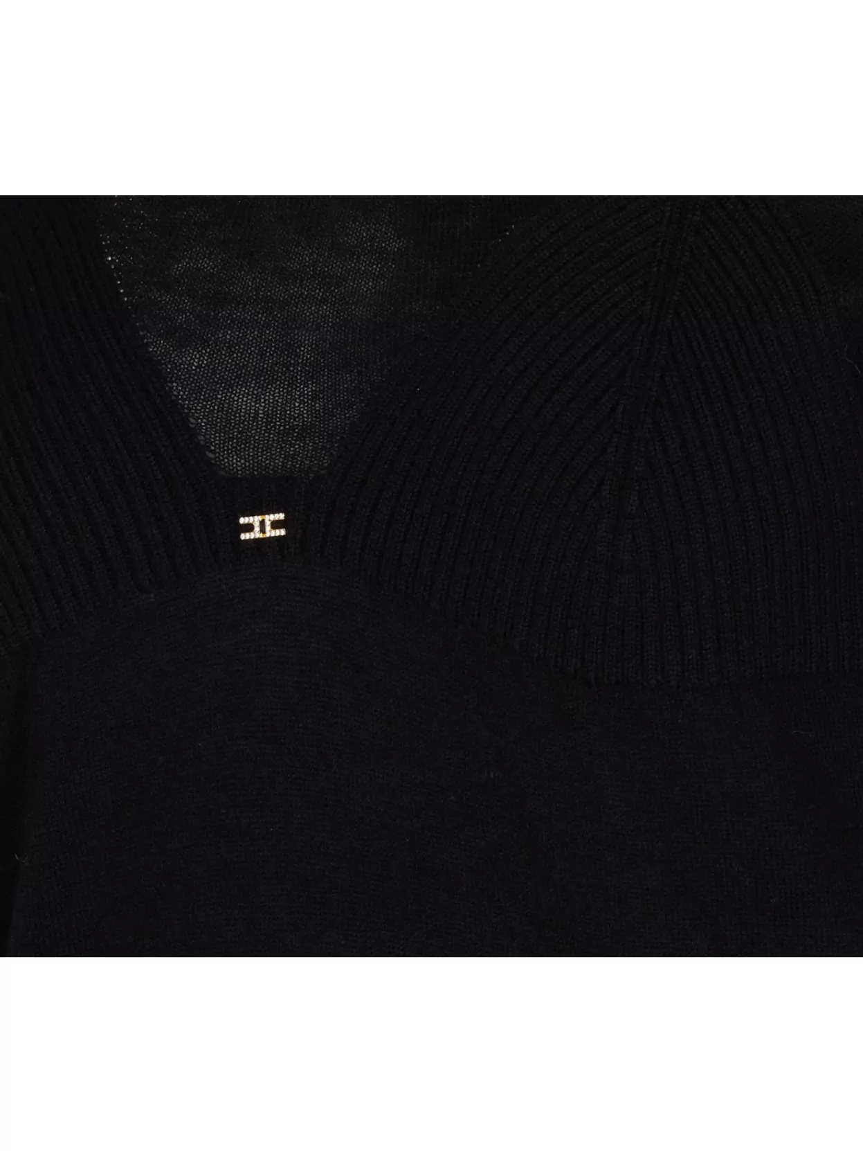 Elisabetta Franchi Long Sleeve Crewneck Knit Top With Sheer Panel