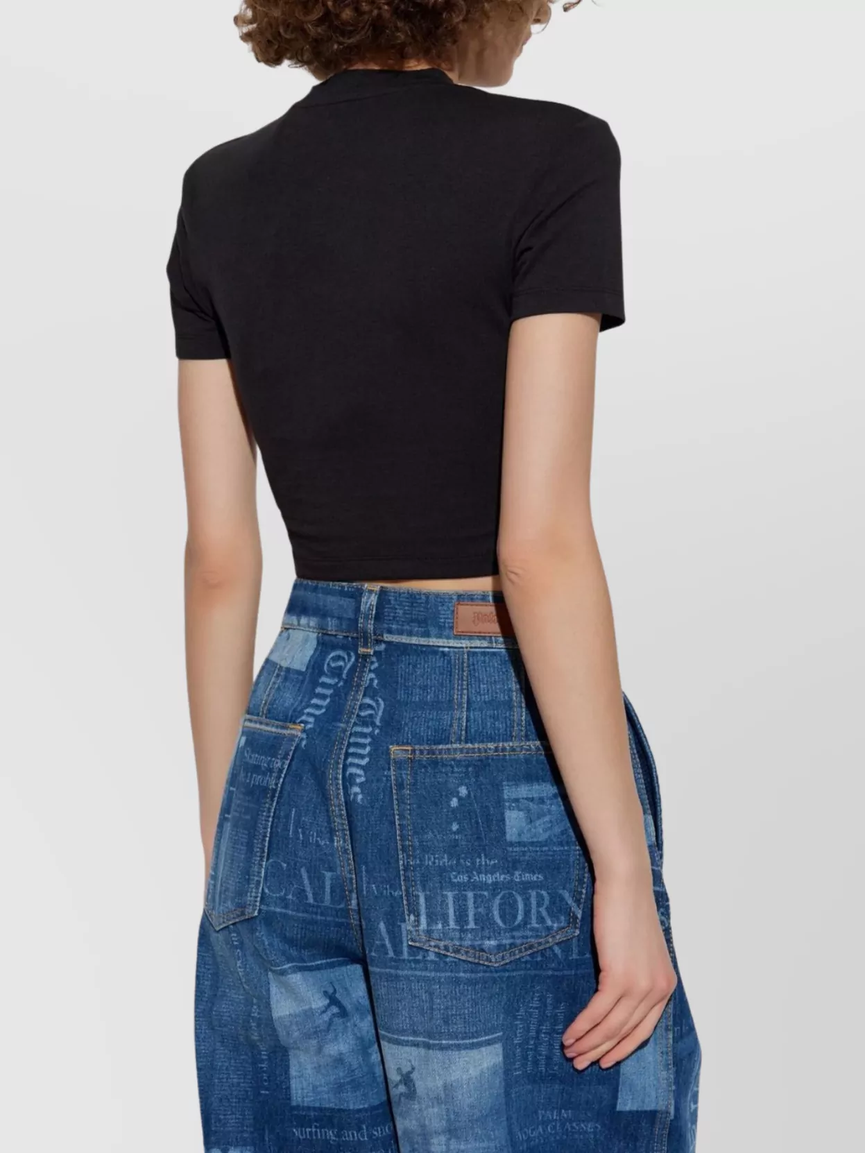 Palm Angels Short Sleeve Cropped Crew Neck Top