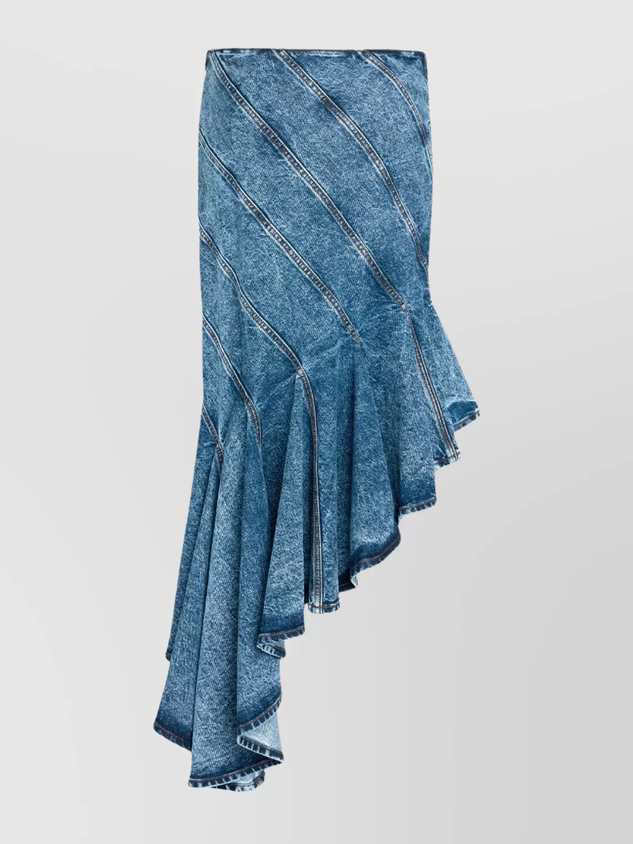 Alaïa Spiral Denim Skirt Asymmetric Hem