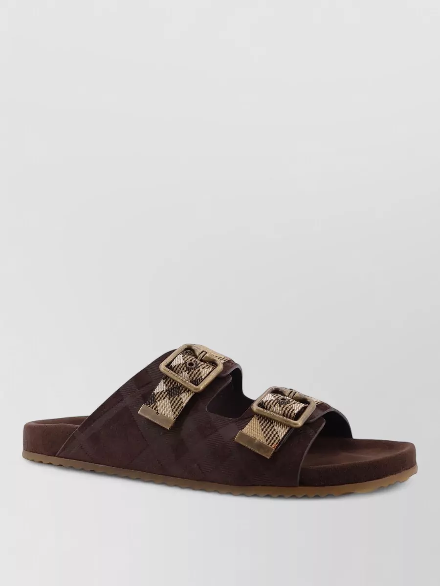 Burberry Urchin Suede Sandals Traditional Check Detail