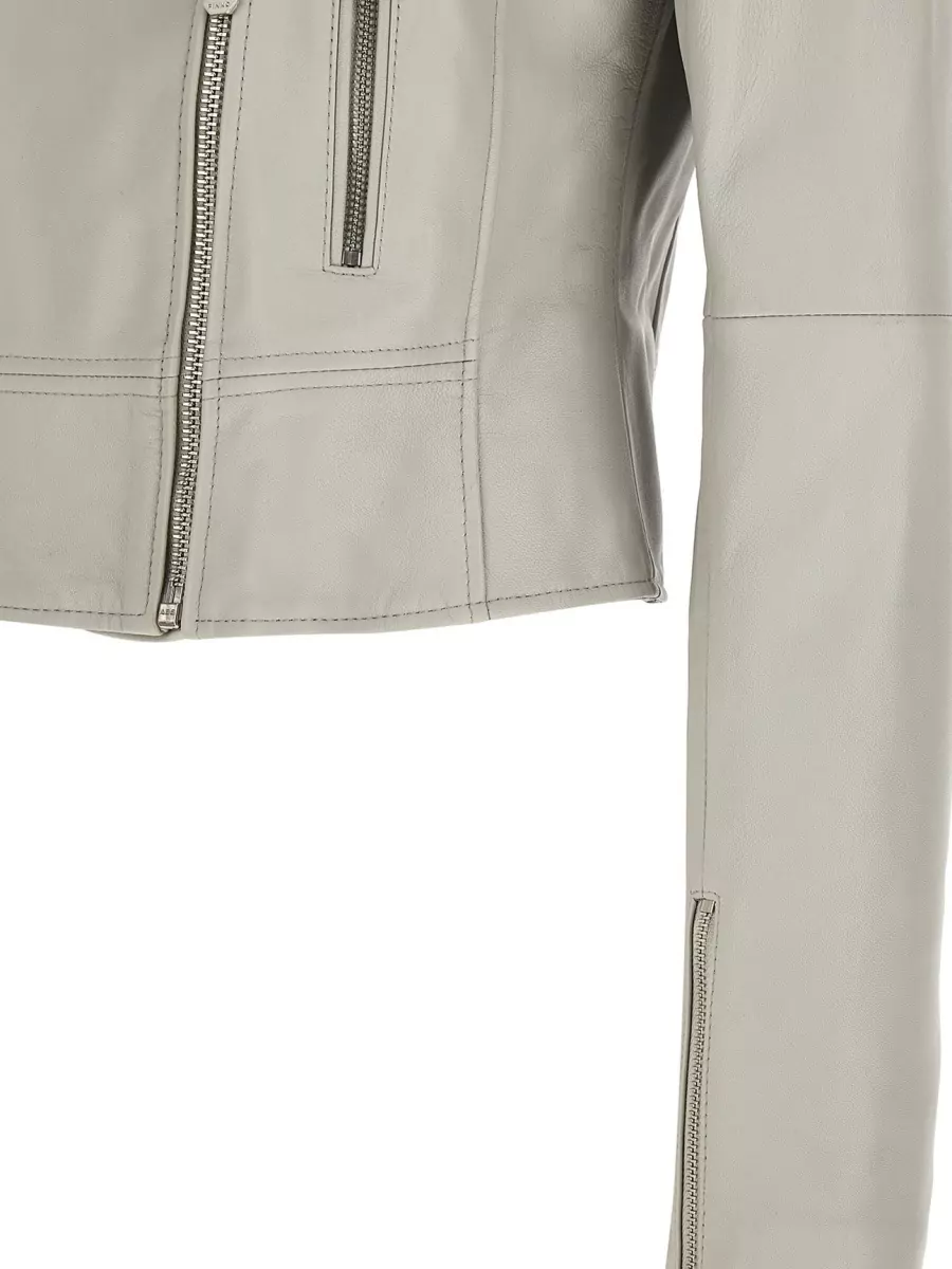Pinko Leather Cropped Asymmetric Zip Jacket