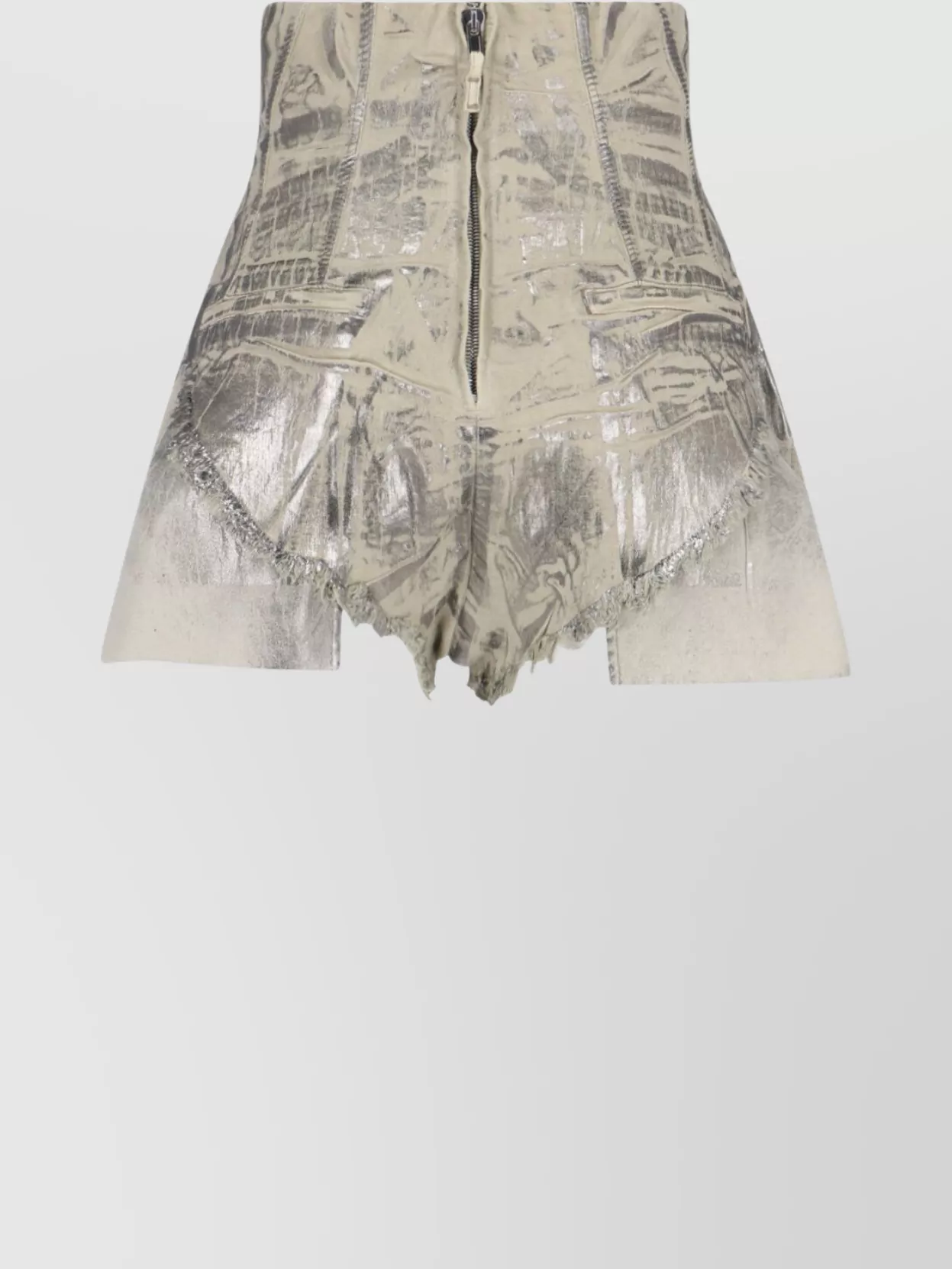 Rick Owens Drkshdw High Waist Metallic Finish Frayed Hem Shorts In White