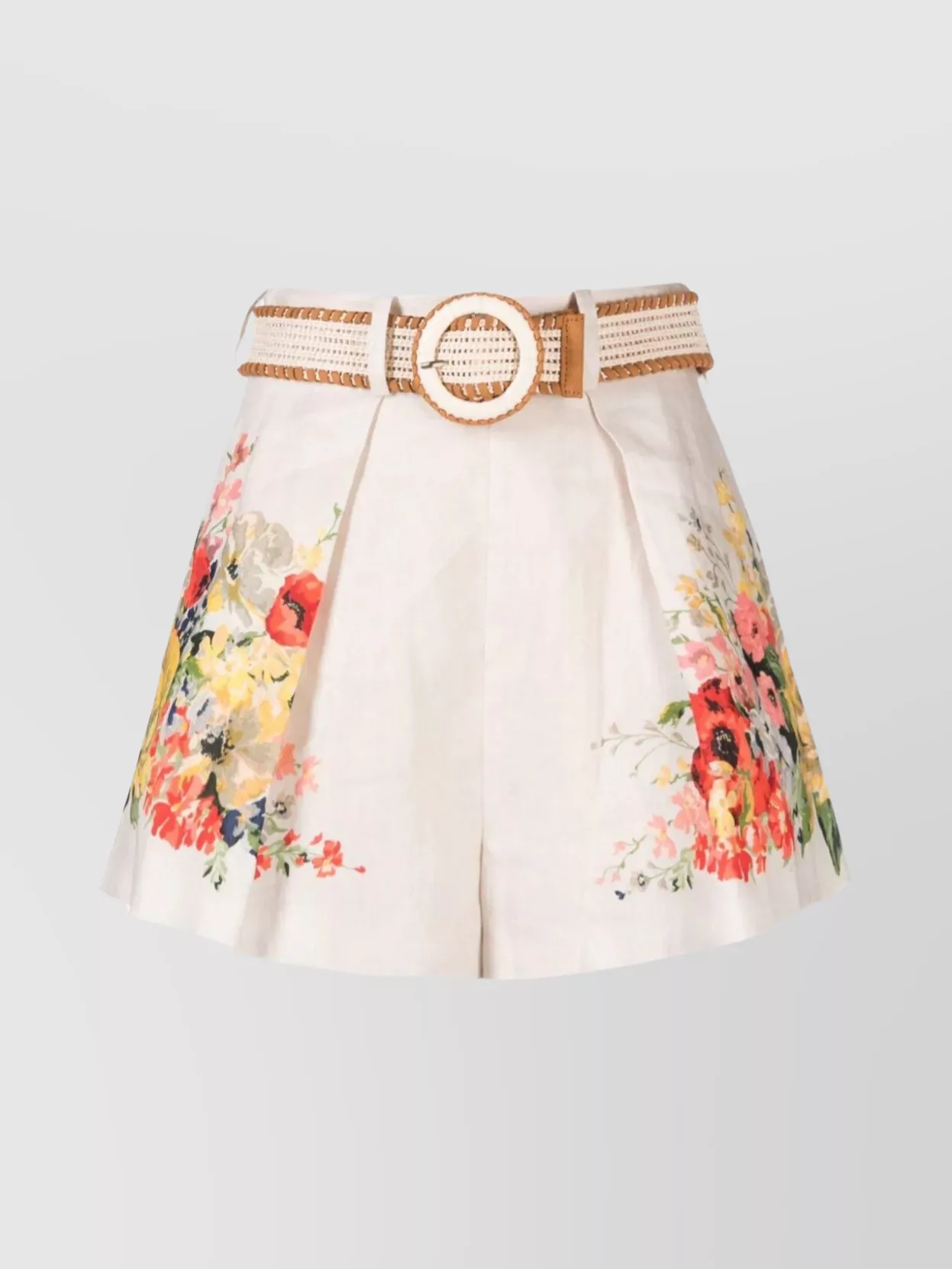 Shop Zimmermann Floral Waist Belted Shorts In Beige