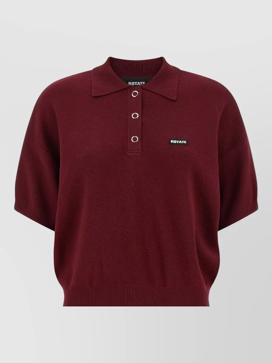 Rotate Birger Christensen mohair wool ribbed short-sleeve polo shirt
