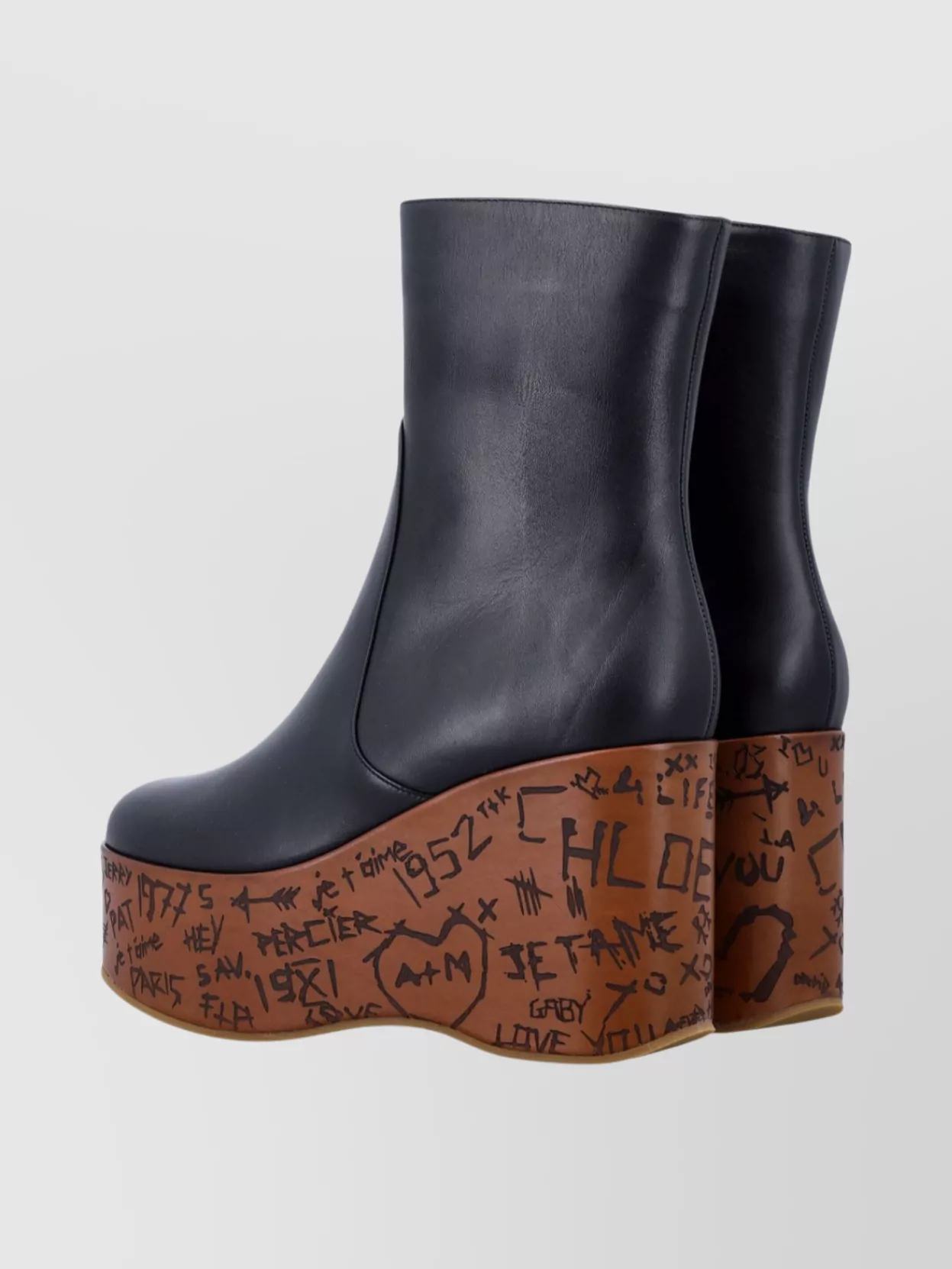 Chloé Graphic Print Platform Ankle Boot Wedge In Black