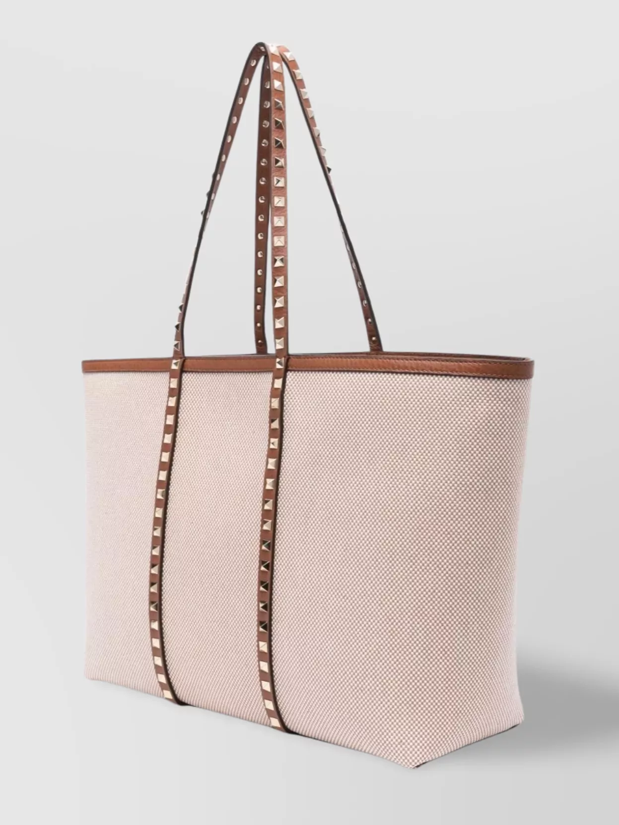Shop Valentino Rockstud Trim Canvas Medium Tote