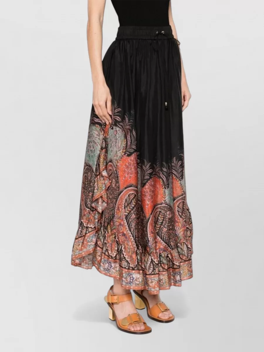 Zimmermann Silk Printed Ruffled Maxi Skirt