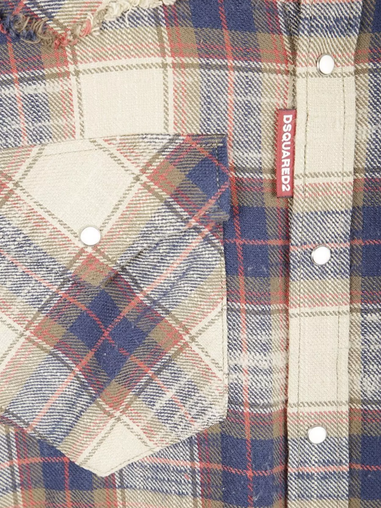 Dsquared2 Long Sleeve Plaid Shirt With Frayed Hem In Multi