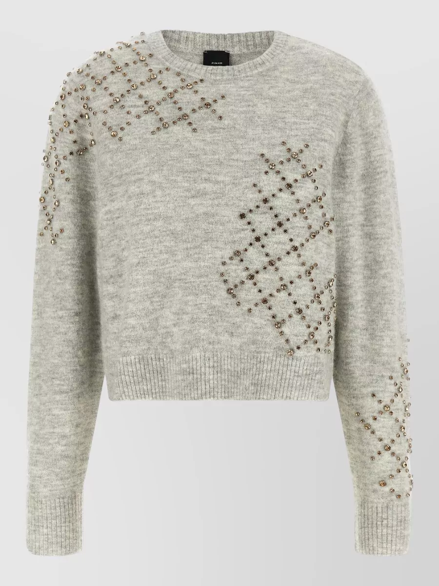 Pinko Alpaca-wool rhinestone cropped crewneck sweater