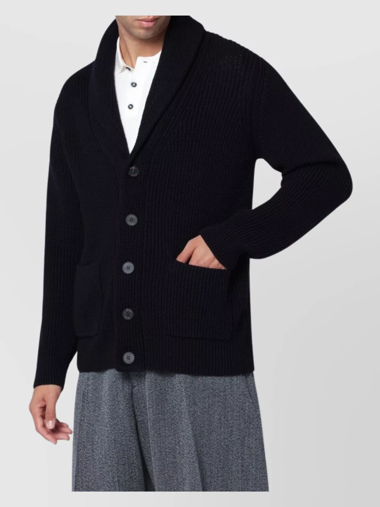 Drumohr Merino Wool Cardigan Shawl Collar In Black