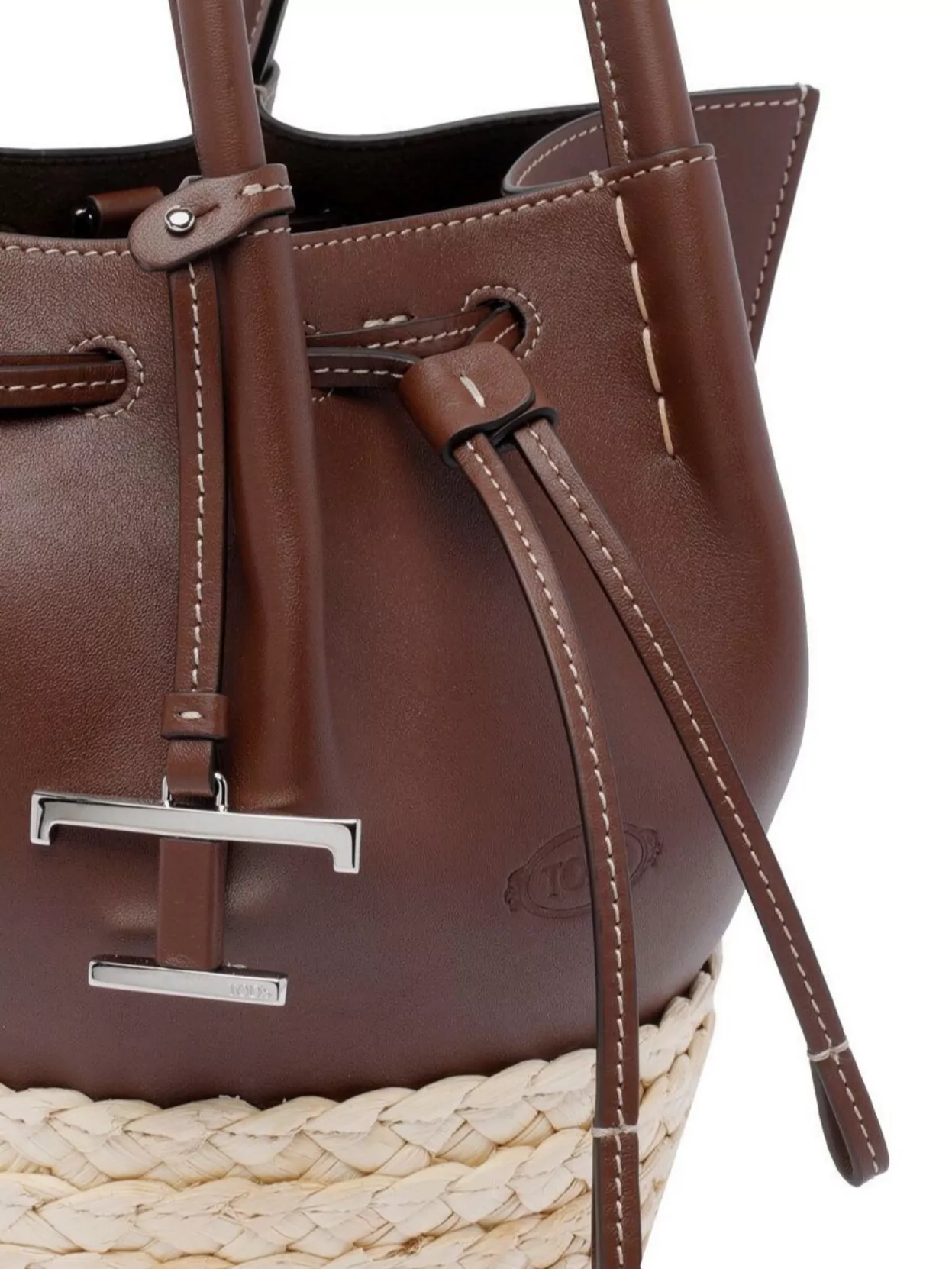 Tod's Shopper With Leather Detail And Contrast Stitching In Brown