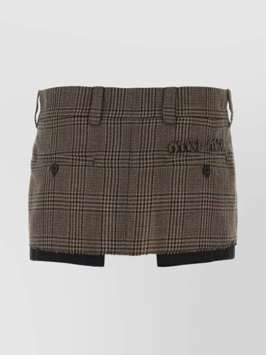 Miu Miu Prince Of Wales Checked Miniskirt In Brown
