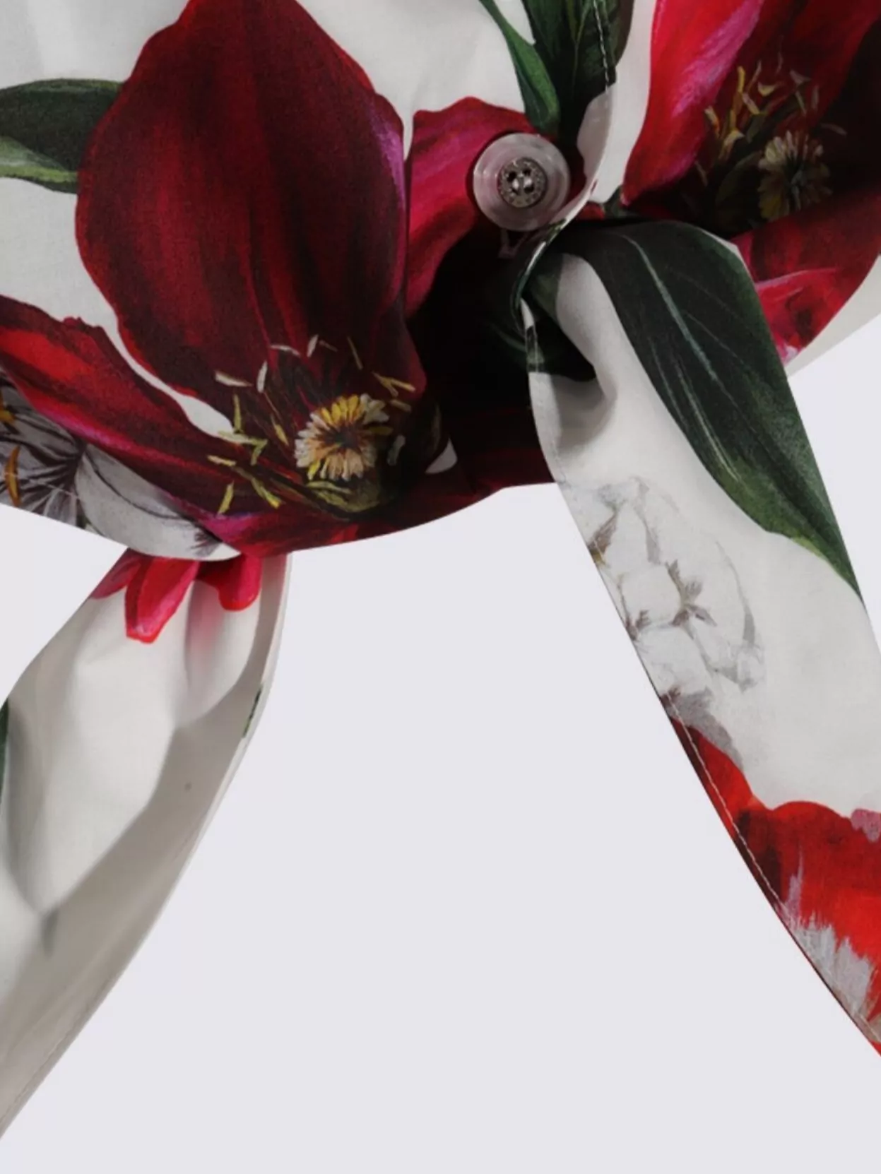 Dolce & Gabbana Anemone Floral Popeline Puff-sleeve Tie Crop Shirt In Multi